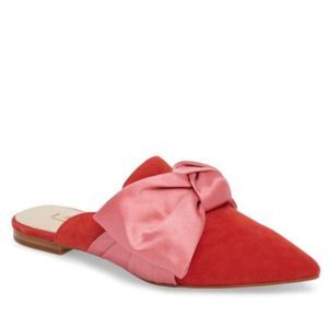 LOUISE ET CIE Lo-Cela Pink Red Suede Leather Pointy Toe Bow Mules 7